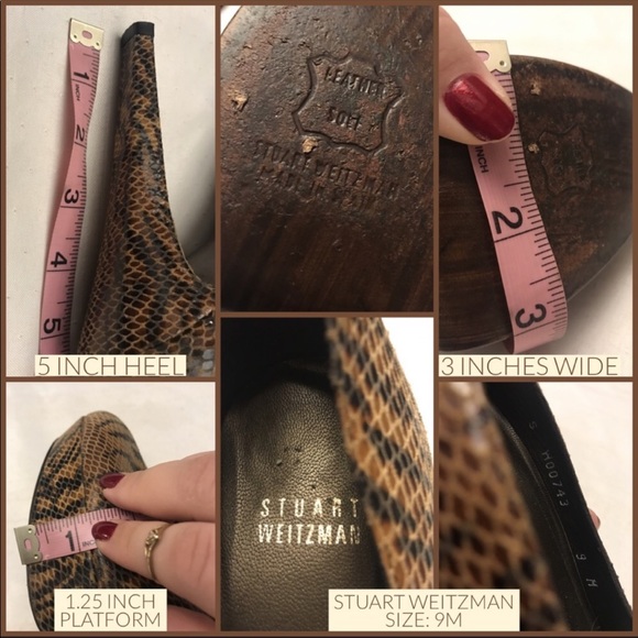 STUART WEITZMAN BROWN & BLACK LEATHER ANIMAL PRINT SNAKESKIN EMBOSSED HEELS (9)